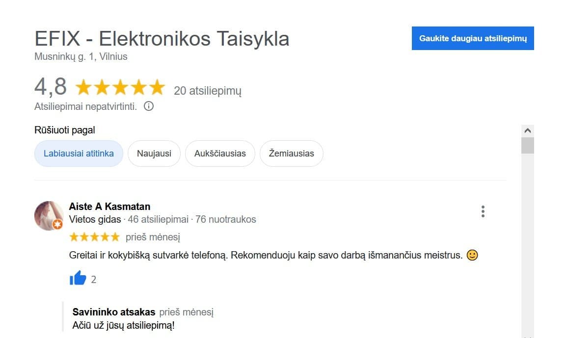 Customer feedback about the EFIX electronics rule in Vilnius