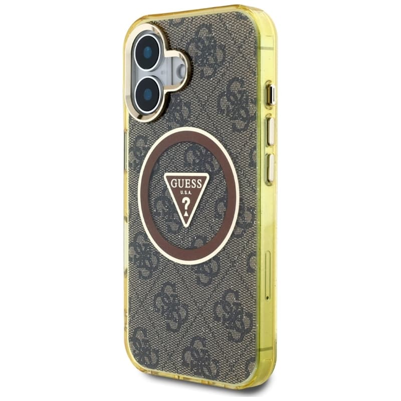 Guess IML Metal Glitter 4G Circle Triangle MagSafe - Case for iPhone 16 (brown) 2