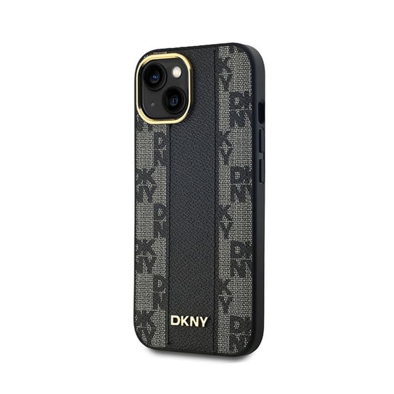 DKNY Leather Checkered Mono Pattern MagSafe - Case for iPhone 15 Plus / 14 Plus (Black) 2