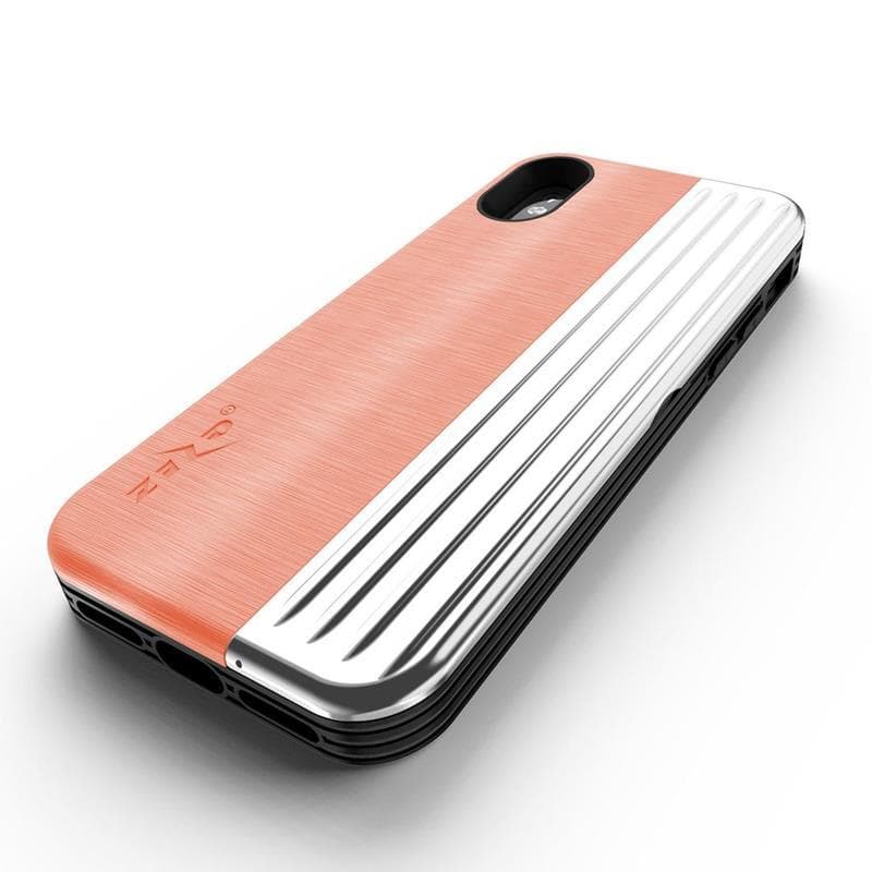 Zizo Retro Series - Wallet Back with Magnetic Closure and Built-In Kickstand for iPhone Xs / X (Peach/Silver) 2