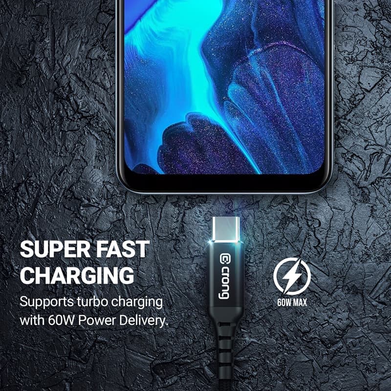 Crong Armor Link - 60W PD 3A USB-A to USB-C Cable 25cm (Black) 5