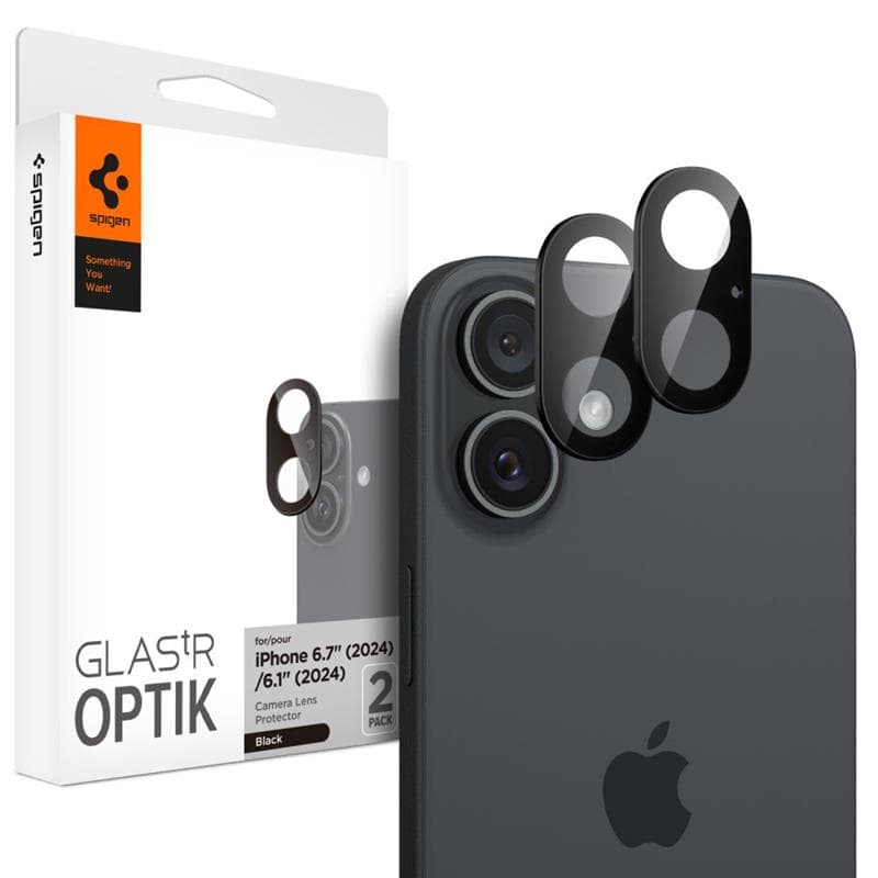 Spigen Optik GLAS.TR Camera Protector 2-Pack - Lens Protector for iPhone 16 / 16 Plus (2 pcs) (Black) 1
