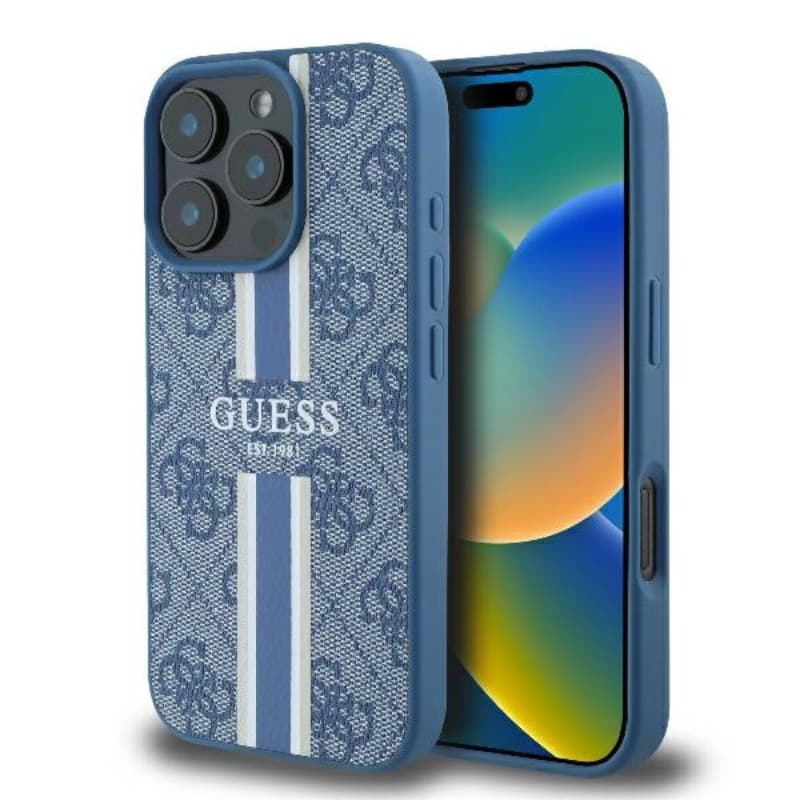 Guess 4G Printed Stripes MagSafe - Case for iPhone 16 Pro (blue)