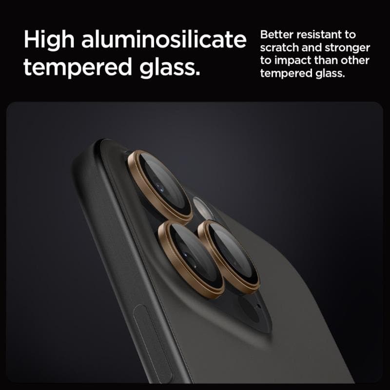 Spigen Optik Pro GLAS.TR EZ Fit Camera Protector 2-Pack - Lens Protector for iPhone 16 Pro / 16 Pro Max (2 pcs) (Desert Titanium) 6