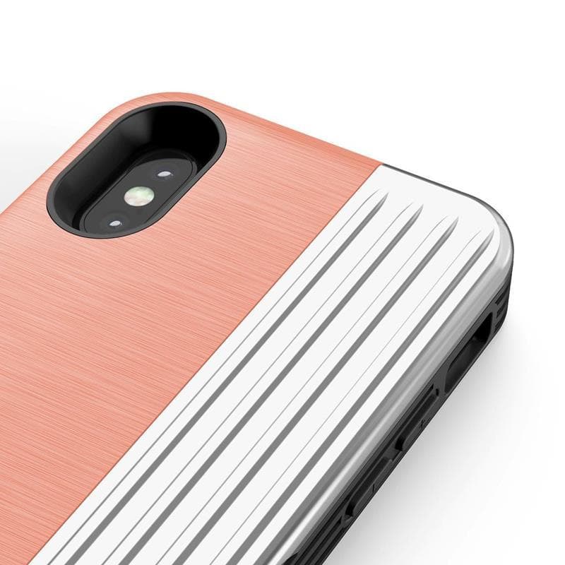Zizo Retro Series - Wallet Back with Magnetic Closure and Built-In Kickstand for iPhone Xs / X (Peach/Silver) 3
