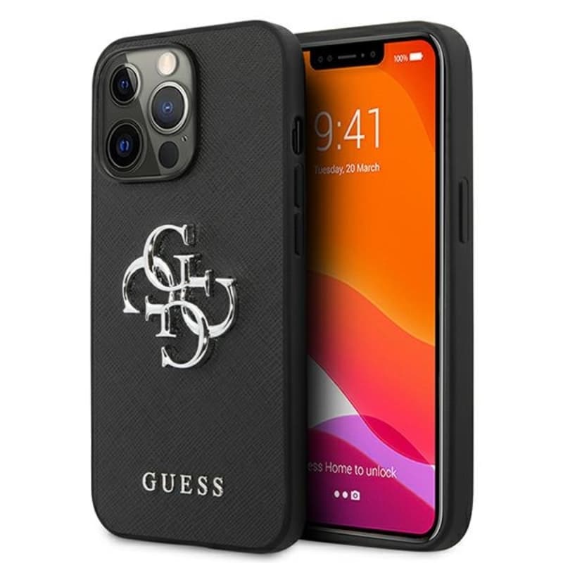 Guess Saffiano 4G Big Silver Logo - Case for iPhone 13 Pro (Black) 1