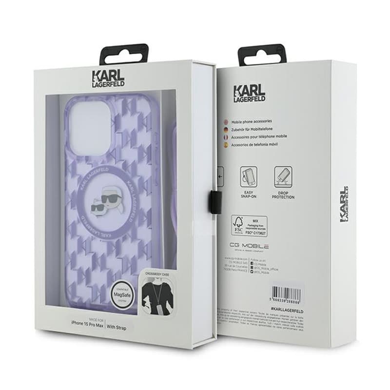 Karl Lagerfeld IML Crossbody Monogram Karl & Choupette Head MagSafe - Case for iPhone 15 Pro (Purple) 7