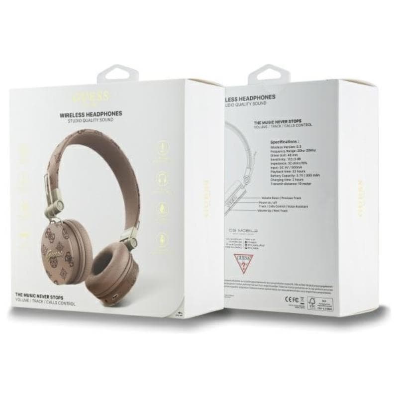 Guess Peony Script Round Shape - Wireless Over-Ear Bluetooth ENC Headphones (Brown) 4