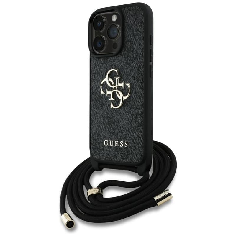 Guess 4G Big Logo Cord Strap Crossbody - Case for iPhone 16 Pro (black) 1