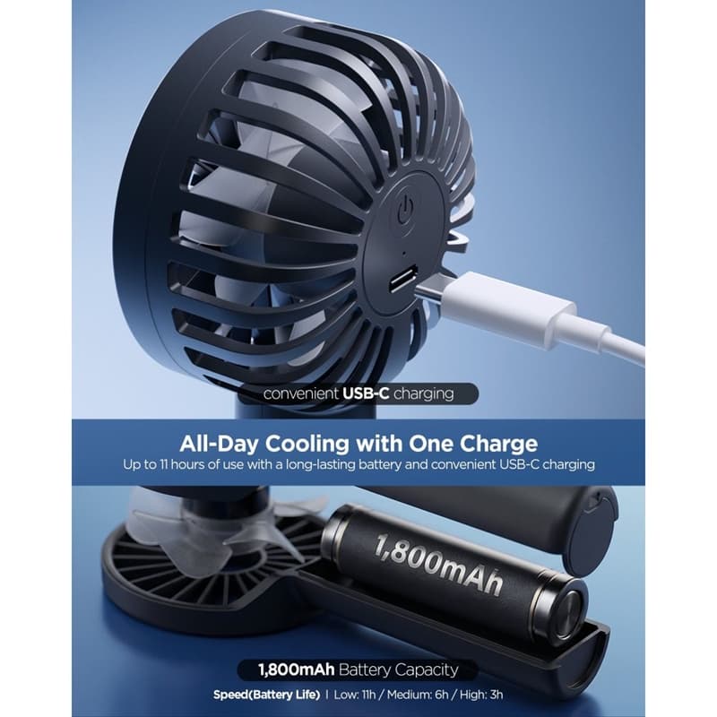 Spigen A905 Mini - Wireless Travel Fan 1800 mAh (Black) 5