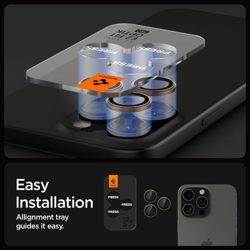 Spigen Optik Pro GLAS.TR EZ Fit Camera Protector 2-Pack - Lens Protector for iPhone 16 Pro / 16 Pro Max (2 pcs) (Desert Titanium) 7