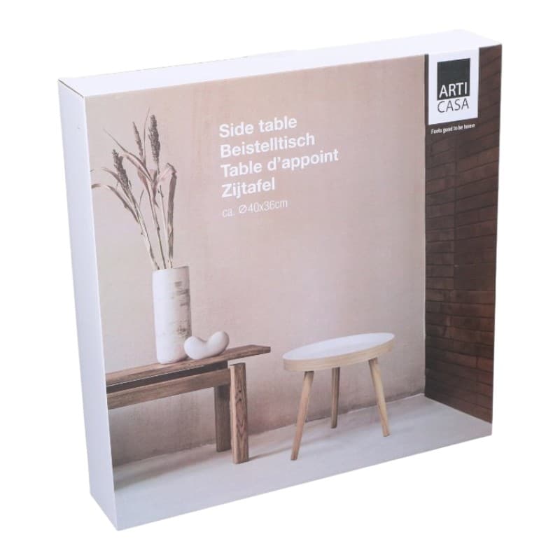 Arti Casa - Round Coffee Table for Living Room 40x36 cm (White / Wood) 3