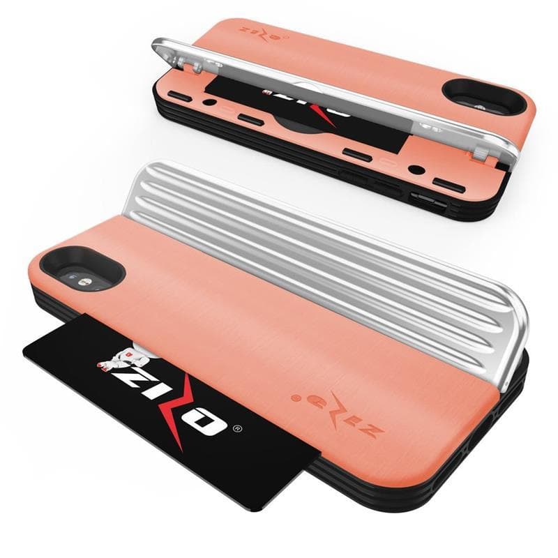 Zizo Retro Series - Wallet Back with Magnetic Closure and Built-In Kickstand for iPhone Xs / X (Peach/Silver) 4