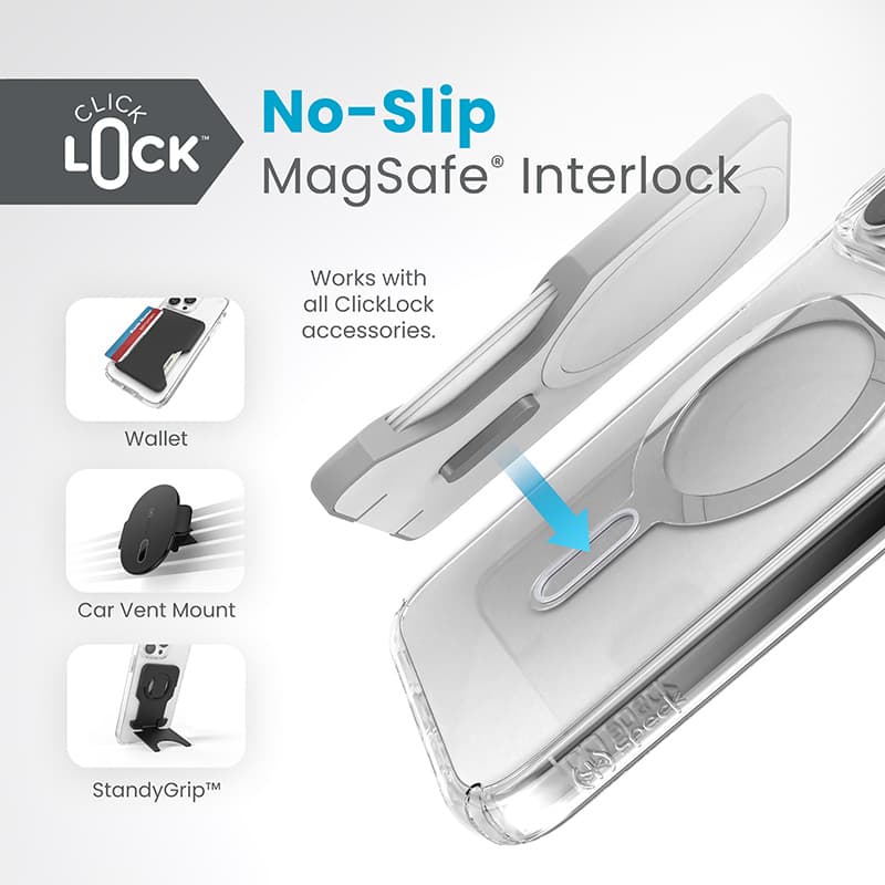 Speck Presidio Perfect-Clear ClickLock & Magsafe - iPhone 15 Pro Max Case (Clear / Chrome Finish / Serene Silver) 2