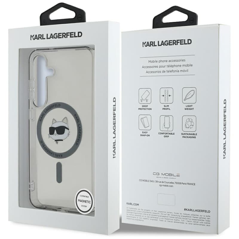 Karl Lagerfeld Button Choupette Head Printed Logo MagSafe - Case for Samsung Galaxy S25 (Black) 8