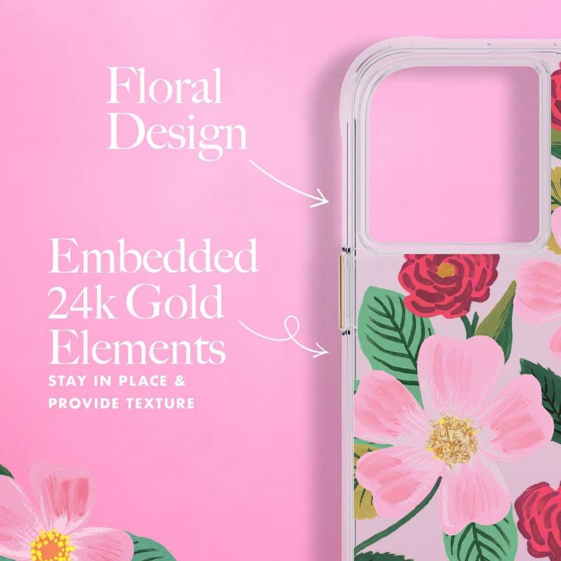 Rifle Paper Clear - Case decorated in gold for iPhone 14 / iPhone 13 (Rose Garden) 5