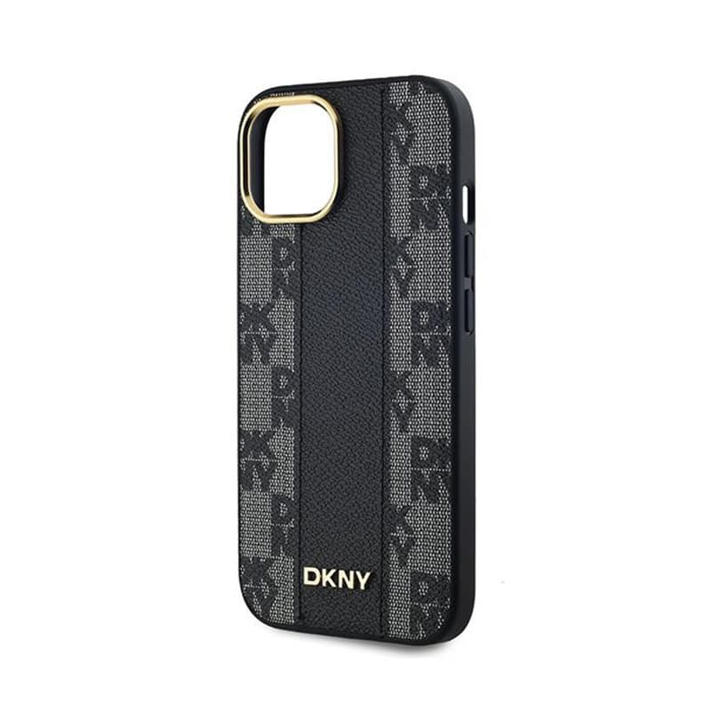 DKNY Leather Checkered Mono Pattern MagSafe - Case for iPhone 15 Plus / 14 Plus (Black) 6
