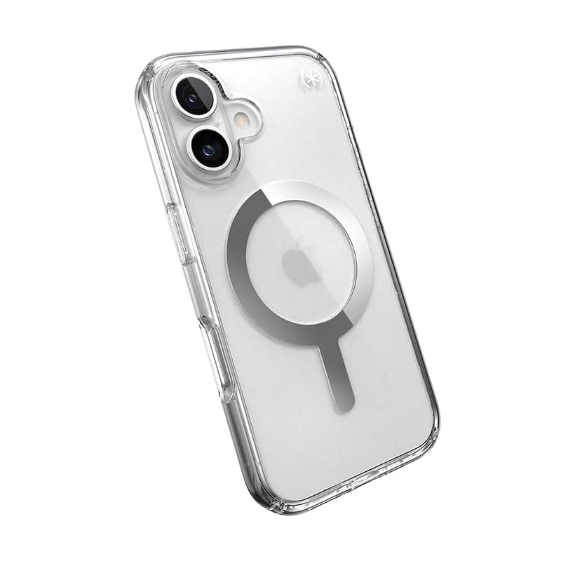Speck Presidio Perfect-Clear MagSafe - iPhone 16 Case (Clear / Chrome Finish / Serene Silver) 8