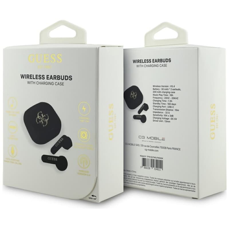 Guess 4G Metal Logo - TWS Bluetooth Earphones + Charging Case (Black) 6