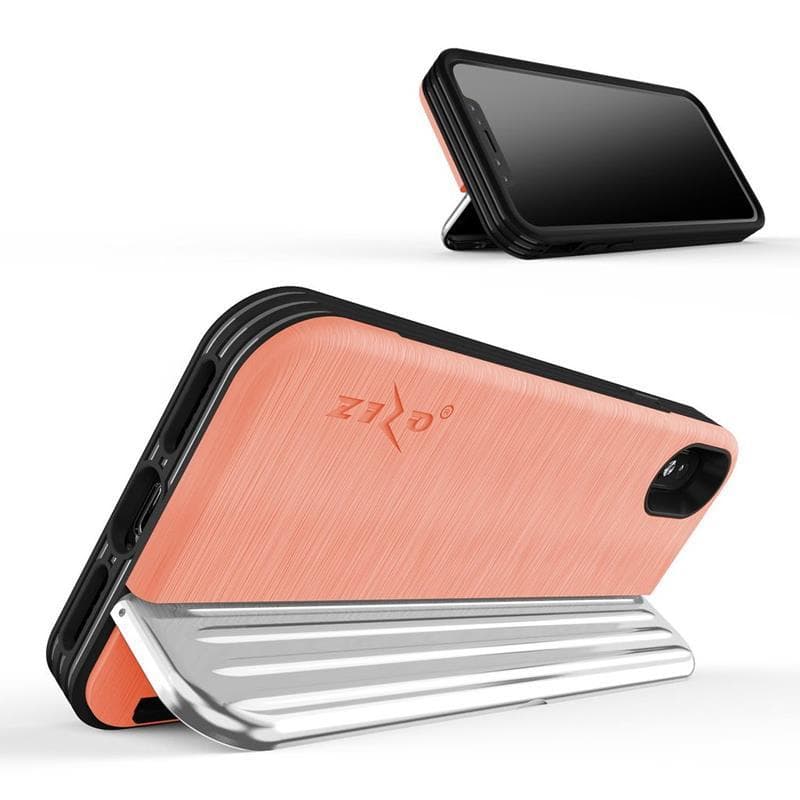 Zizo Retro Series - Wallet Back with Magnetic Closure and Built-In Kickstand for iPhone Xs / X (Peach/Silver) 5