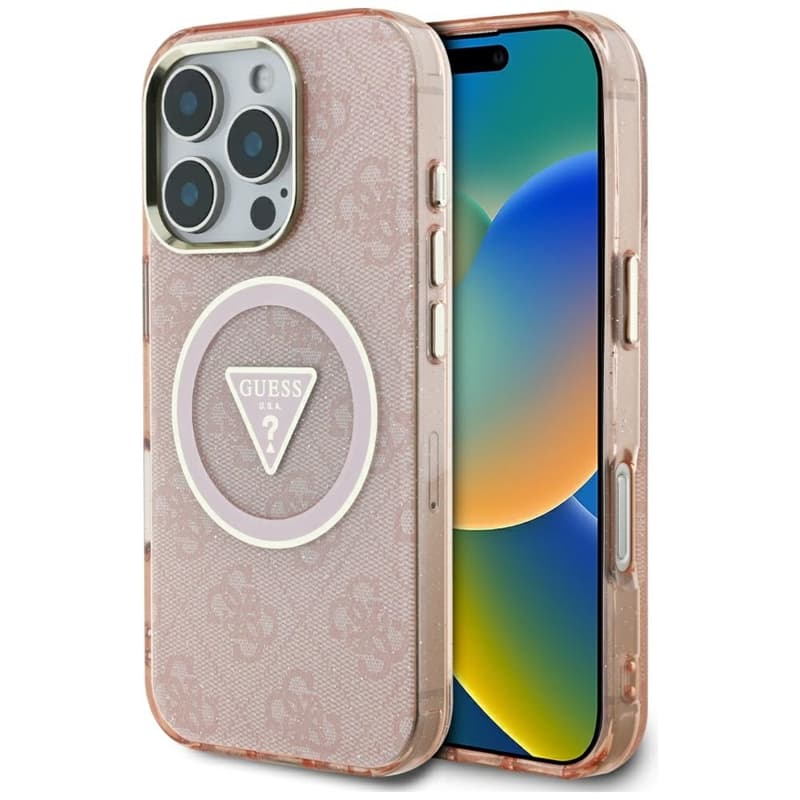 Guess IML Metal Glitter 4G Circle Triangle MagSafe - Case for iPhone 16 Pro (pink) 1