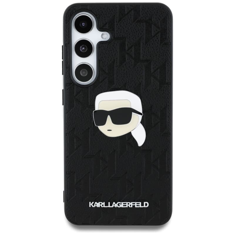 Karl Lagerfeld Leather Monogram Pin Logo Karl Head - Case for Samsung Galaxy S25 (Black) 3
