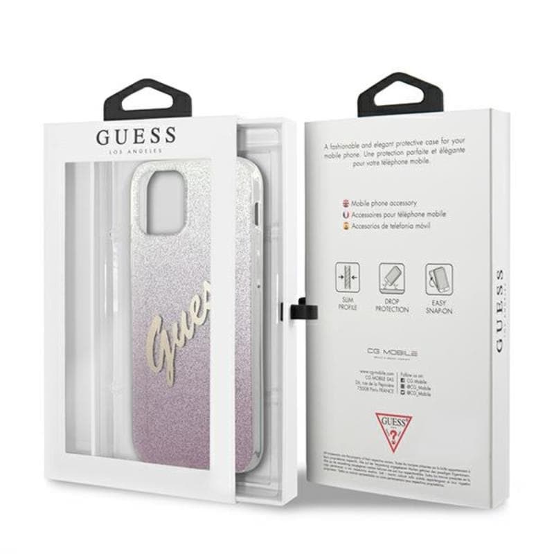 Guess Glitter Gradient Script - Case for iPhone 12 Pro Max (Pink) 8