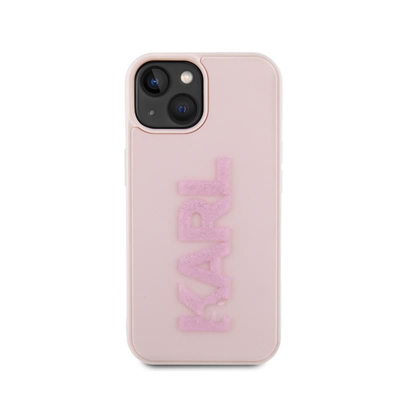 Karl Lagerfeld 3D Rubber Glitter Logo - Case for iPhone 15 Plus (pink) 3