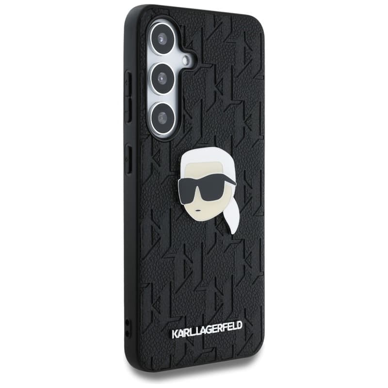 Karl Lagerfeld Leather Monogram Pin Logo Karl Head - Case for Samsung Galaxy S25 (Black) 4