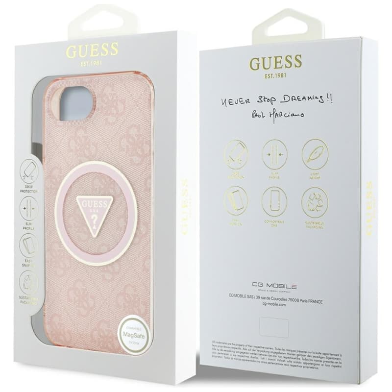 Guess IML Metal Glitter 4G Circle Triangle MagSafe - Case for iPhone 16e (pink) 8