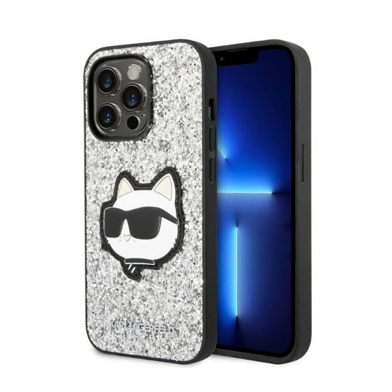 Karl Lagerfeld NFT Glitter Choupette Patch- Case for iPhone 14 Pro (Silver) 1