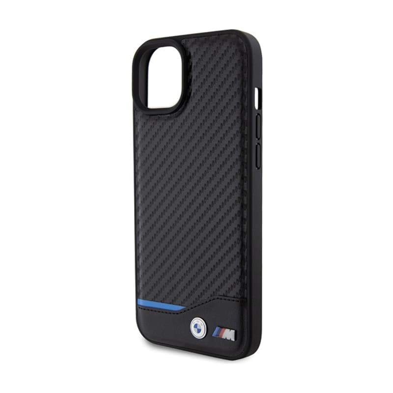 BMW Leather Carbon Blue Line - Case for iPhone 15 Plus (black) 6