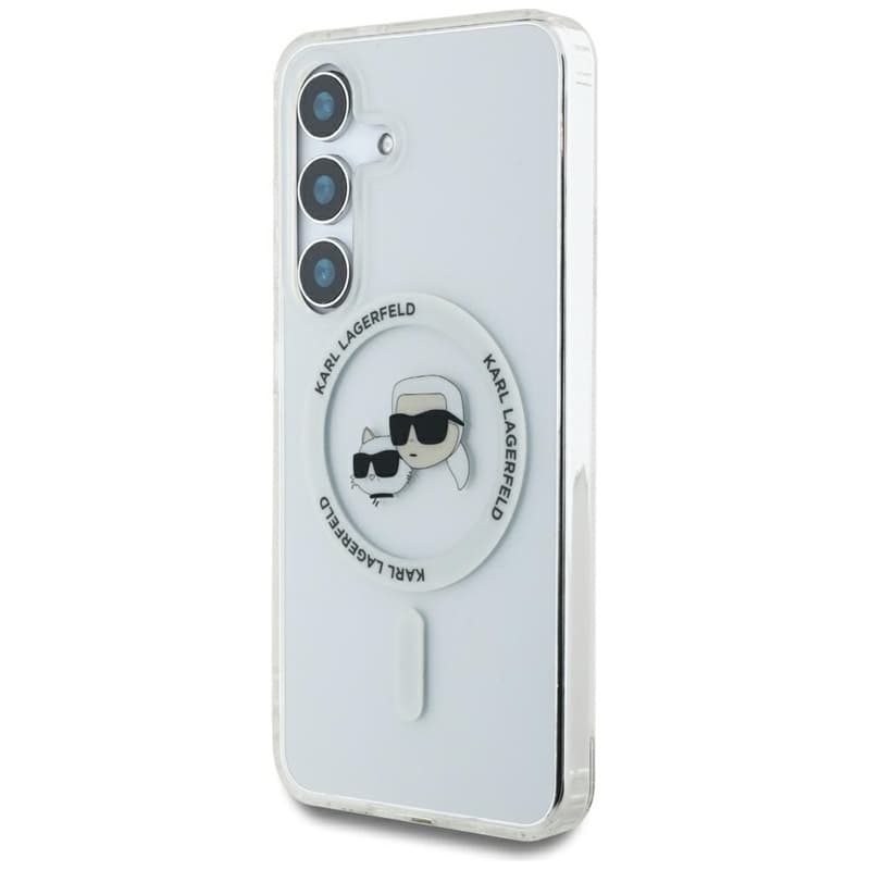Karl Lagerfeld Button Karl & Choupette Heads Printed Logo MagSafe - Case for Samsung Galaxy S25 (White) 2