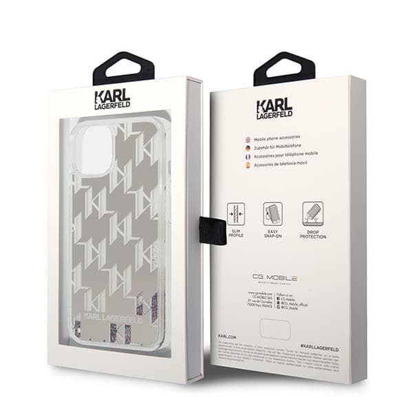 Karl Lagerfeld Monogram Liquid Glitter - Case for iPhone 14 Plus (Silver) 8