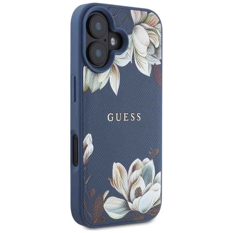 Guess Grained Printed Flower Pattern MagSafe - Case for iPhone 16 (blue) 4