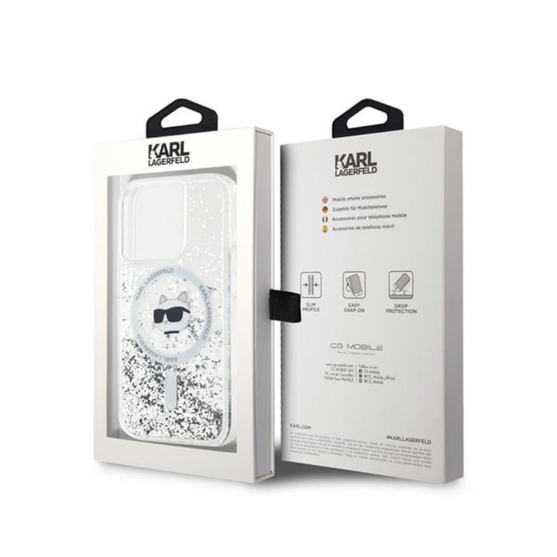 Karl Lagerfeld Liquid Glitter Choupette Head MagSafe - iPhone 14 Pro Case (Transparent) 8