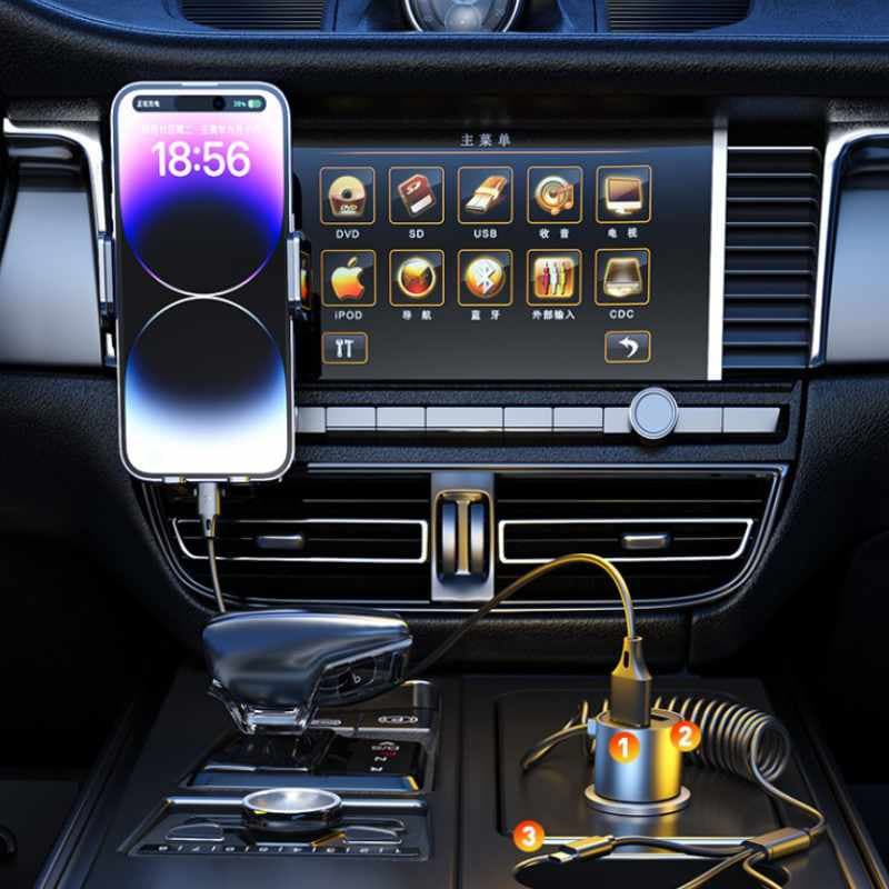 WEKOME WP-C44 Pop Digital Series - Car charger with integrated 3-in-1 USB-C / Lightning / Micro USB + 2x USB-A 33W cable (Black) 4