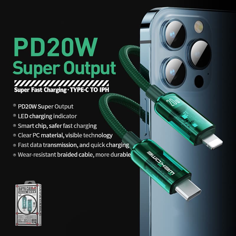 WEKOME WDC-181 Vanguard Series - USB-C to Lightning Super Fast Charging PD 20W connection cable 1m (Green) 2