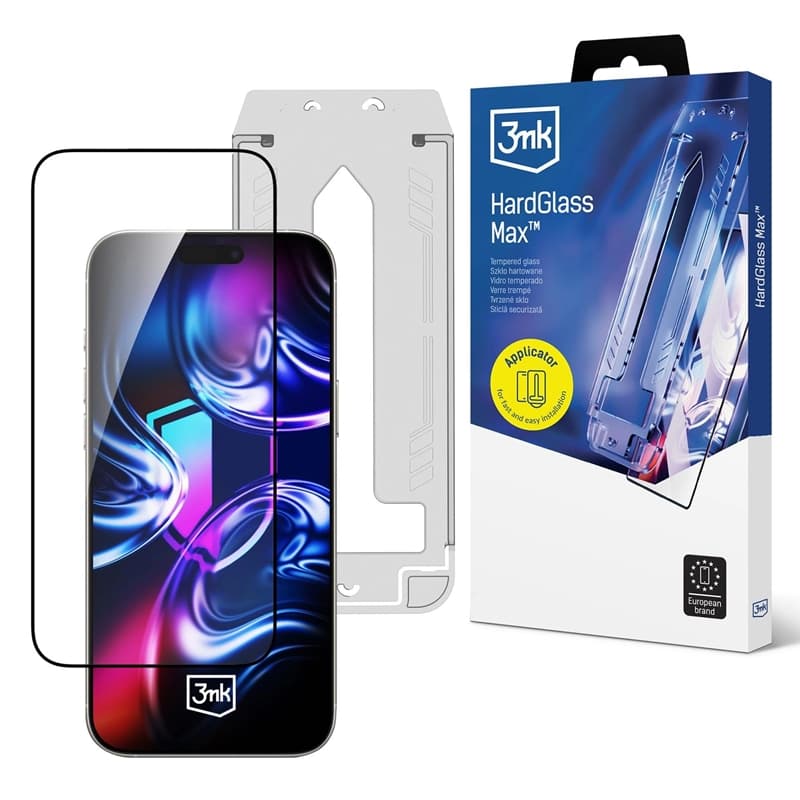 3mk HardGlass Max - Tempered Glass with Applicator for iPhone 16 Pro / iPhone 17 (Black)