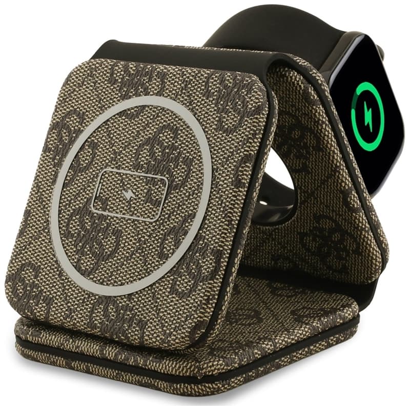Guess 4G Wireless Charger - MagSafe 3-in-1 Wireless Charger for iPhone, AirPods and Apple Watch 15W (Brown) 4