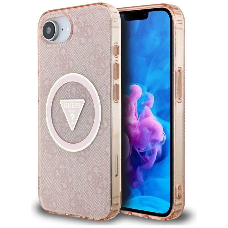 Guess IML Metal Glitter 4G Circle Triangle MagSafe - Case for iPhone 16e (pink) 1