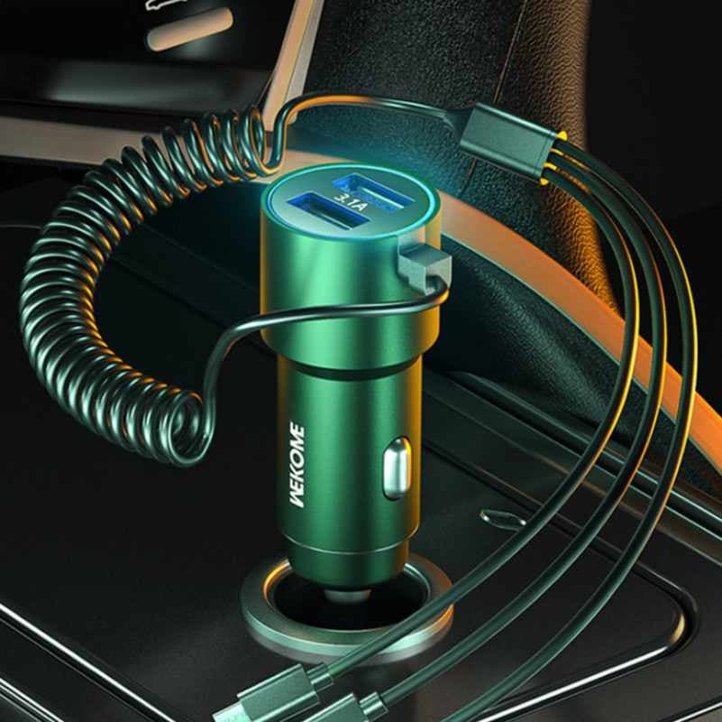 WEKOME WP-C44 Pop Digital Series - Car charger with integrated 3-in-1 USB-C / Lightning / Micro USB + 2x USB-A 33W cable (Black) 6