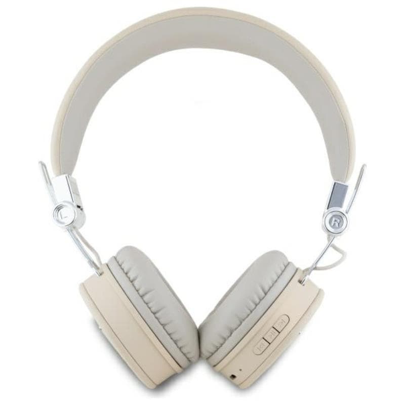 Guess Grained Classic Round Shape - Wireless Over-Ear Bluetooth ENC Headphones (Beige) 3