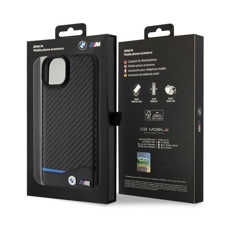 BMW Leather Carbon Blue Line - Case for iPhone 15 Plus (black) 8