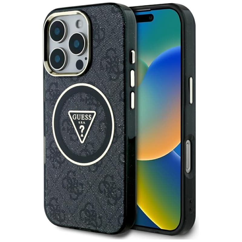 Guess IML Metal Glitter 4G Circle Triangle MagSafe - Case for iPhone 16 Pro (black) 1
