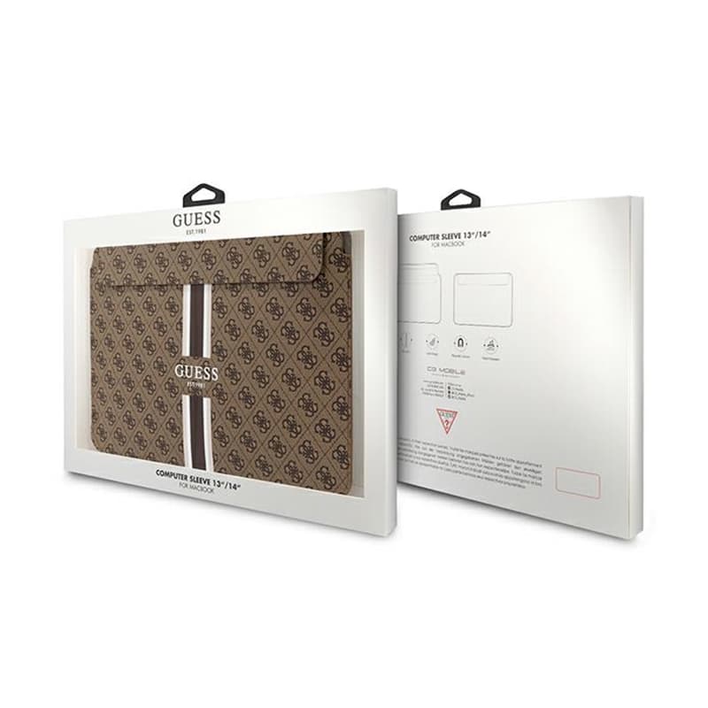 Guess 4G Printed Stripes Computer Sleeve - 14" Notebook Case (Brown) 4