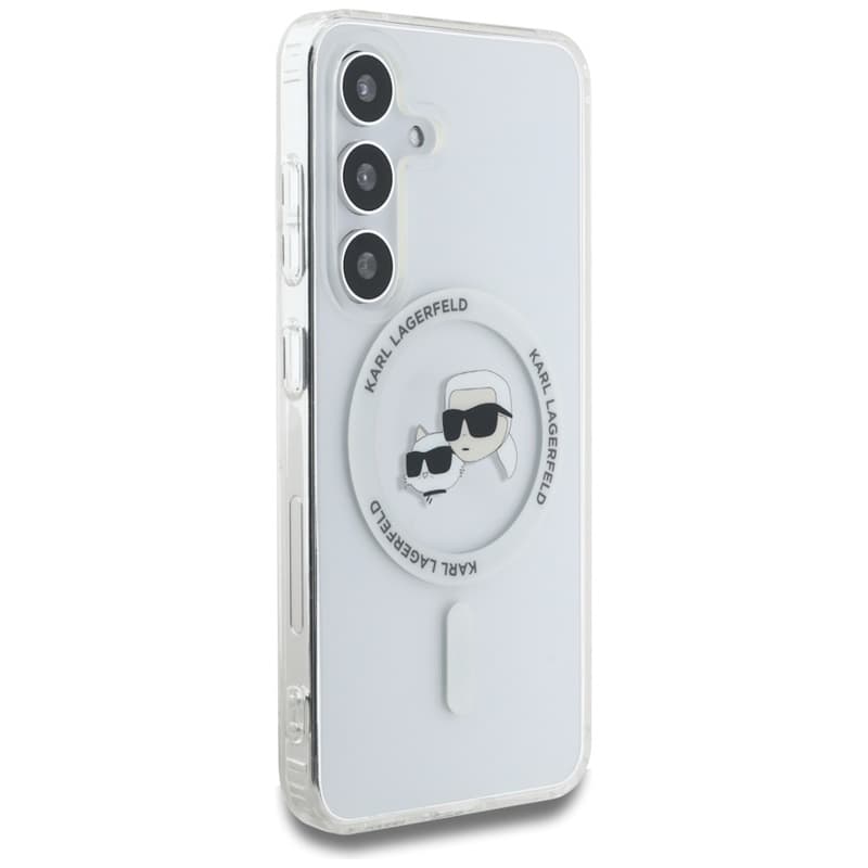 Karl Lagerfeld Button Karl & Choupette Heads Printed Logo MagSafe - Case for Samsung Galaxy S25 (White) 4