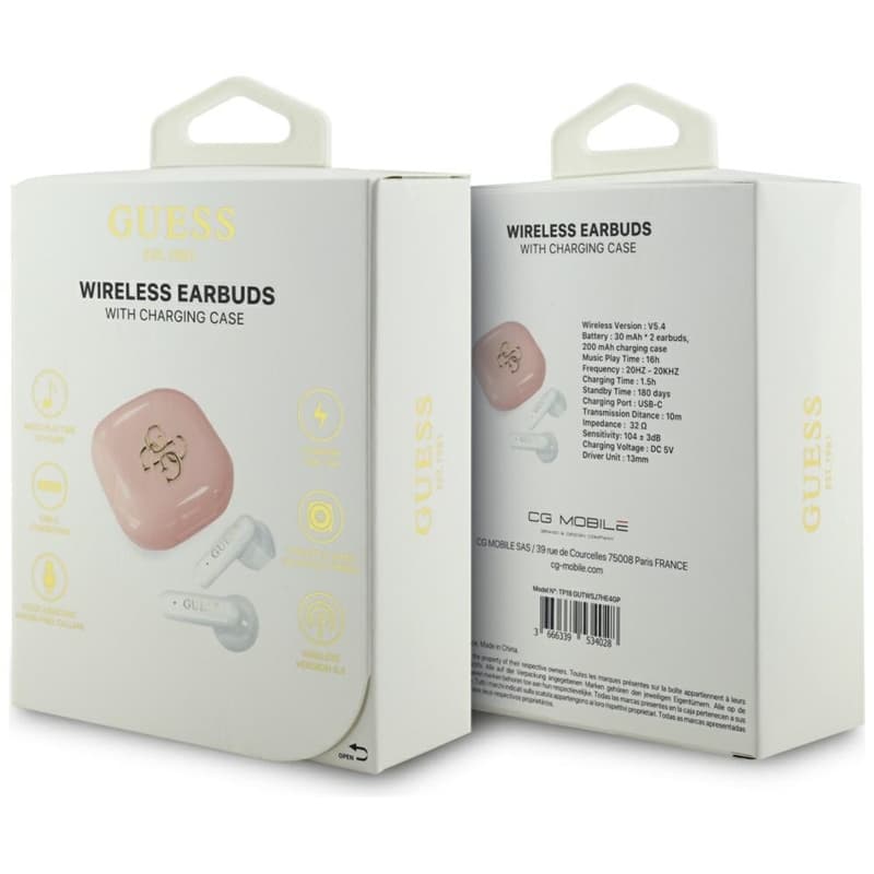 Guess 4G Metal Logo - TWS Bluetooth Earphones + Charging Case (Pink) 6