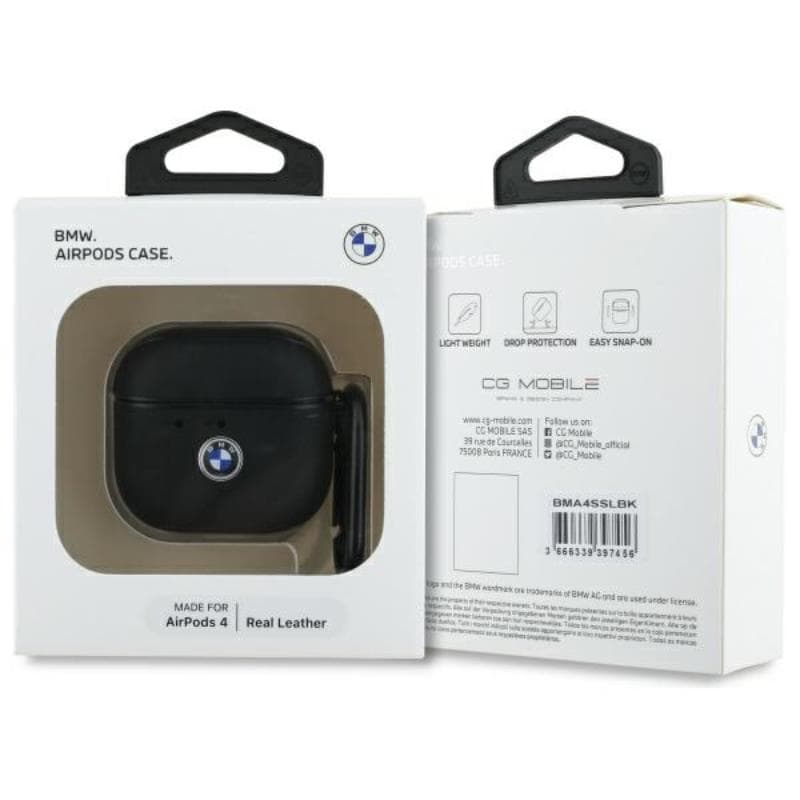 BMW Genuine Leather Silver Logo - Case for AirPods 4 (black) 3
