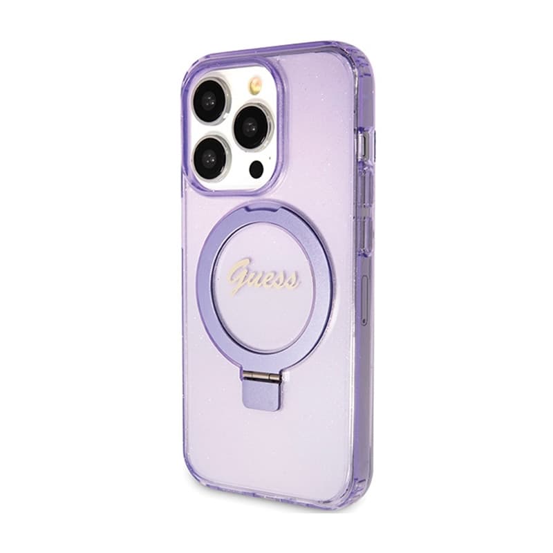 Guess Ring Stand Script Glitter MagSafe - iPhone 15 Pro Case (Purple) 2